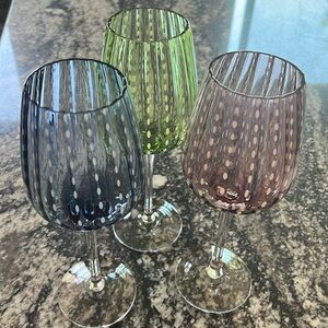 Multi Colored Long Stem Wine Glasses-Set of 3
